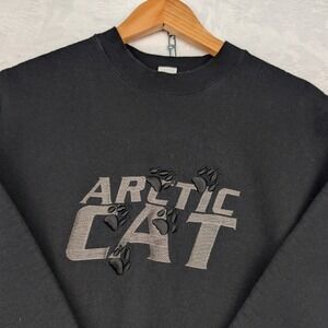 VTG Arctic Cat Snowmobile Sweatshirt Men's L Black Embroidered USA Made 90s